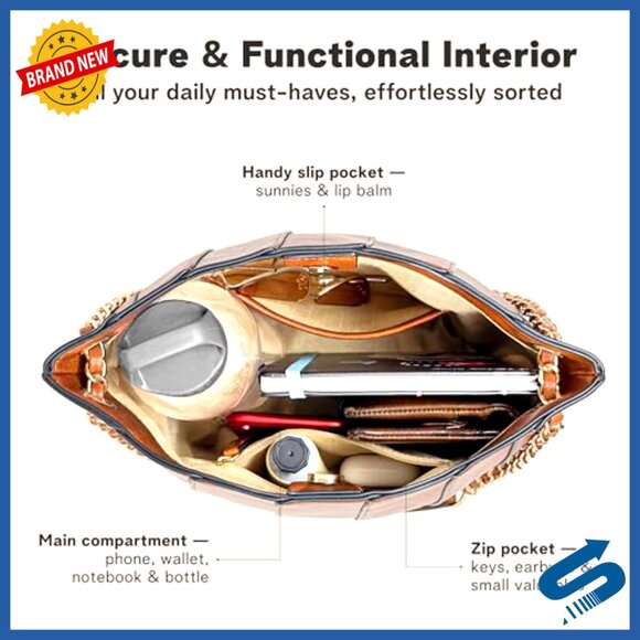 Vegan Leather Bucket Bag Small Crossbody Top Handle Purse Chic Minimal - Picture 5 of 7